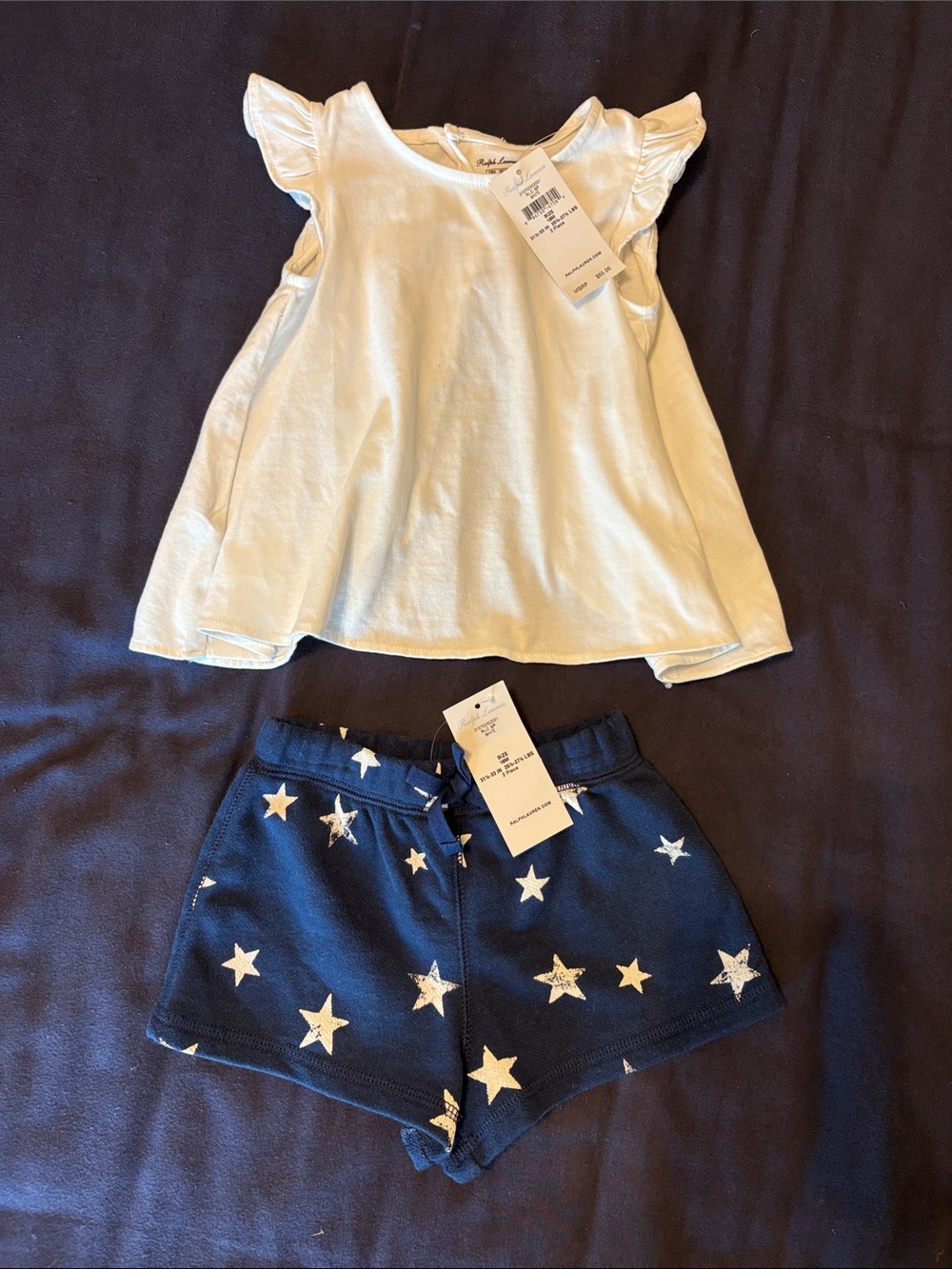 Ralph Lauren White Ruffle Sleeve Top with Navy Star Shorts